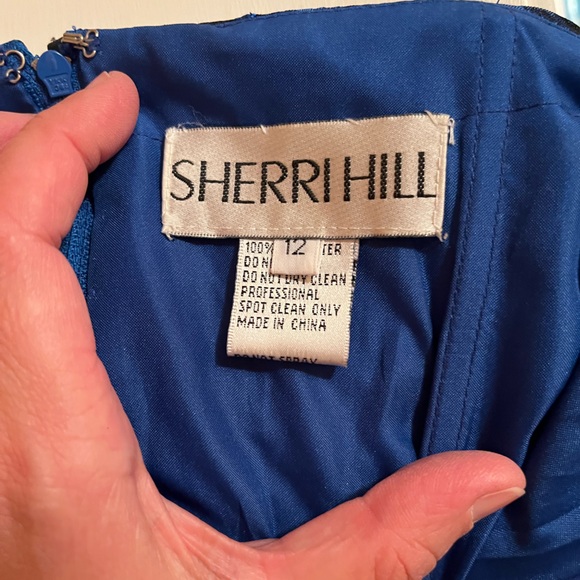 Sherri Hill 53070 Halter Neck Brocade Dress in Blue - Picture 4 of 11